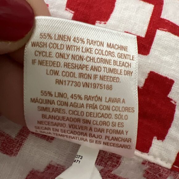 Shade & Shore Button Down Shirt Women Large Red White Graphic Short Sleeve Top - Picture 6 of 13